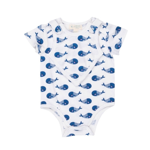 Blue Whale Smart Short-Sleeve Baby Bodysuit with Bib