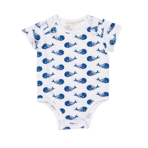 Blue Whale Smart Short-Sleeve Baby Bodysuit with Bib