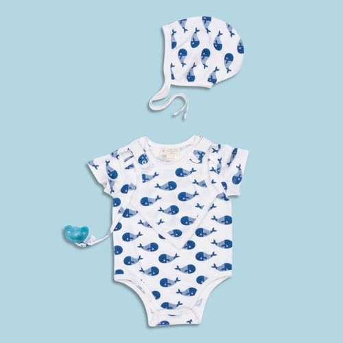Blue Whale Smart Short-Sleeve Baby Bodysuit with Bib