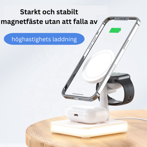 Magnetisk 4-i-1 Trådlös Laddstation för iPhone med 30W PD-adapter
