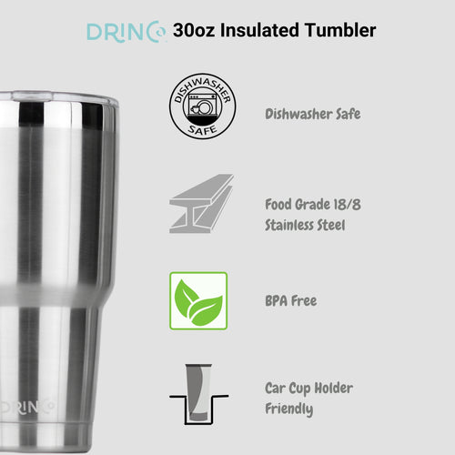 DRINCO® 30 oz Insulated Tumbler with Spill-Proof Lid & 2 Straws (Brushed)