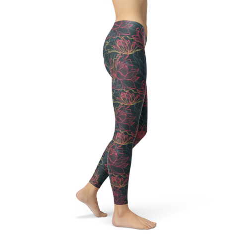 Floral Lotus Design Leggings for Women