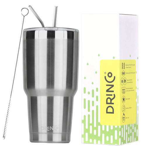 DRINCO® 30 oz Insulated Tumbler with Spill-Proof Lid & 2 Straws (Brushed)