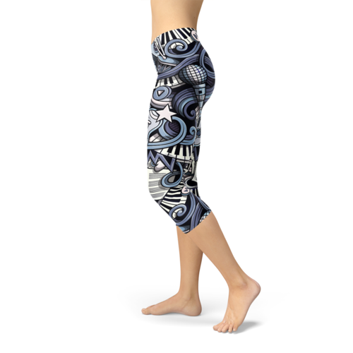 Blue Music Design Capri Leggings for Women