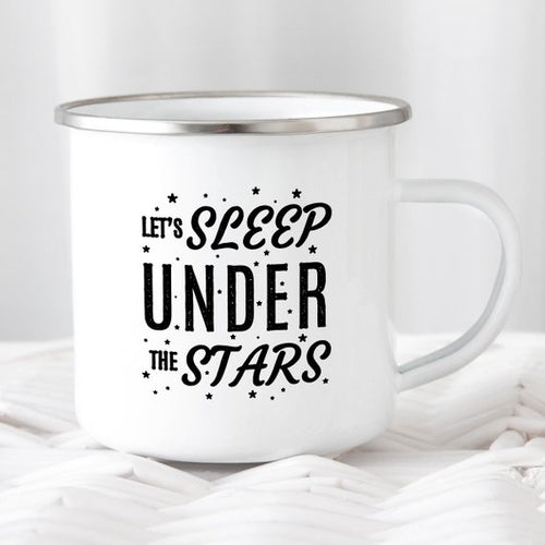 Camping Enamel Mug with “Let’s Sleep” Design