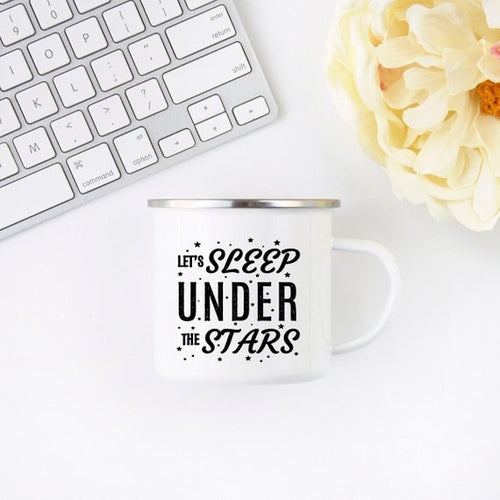 Camping Enamel Mug with “Let’s Sleep” Design