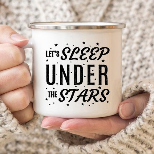 Camping Enamel Mug with “Let’s Sleep” Design